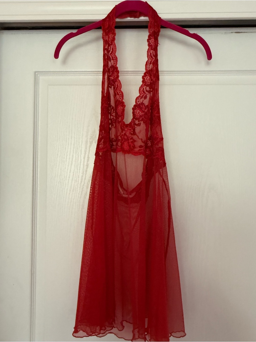 Victorias Secret Red Lace Halter Chemise - Women Intimates